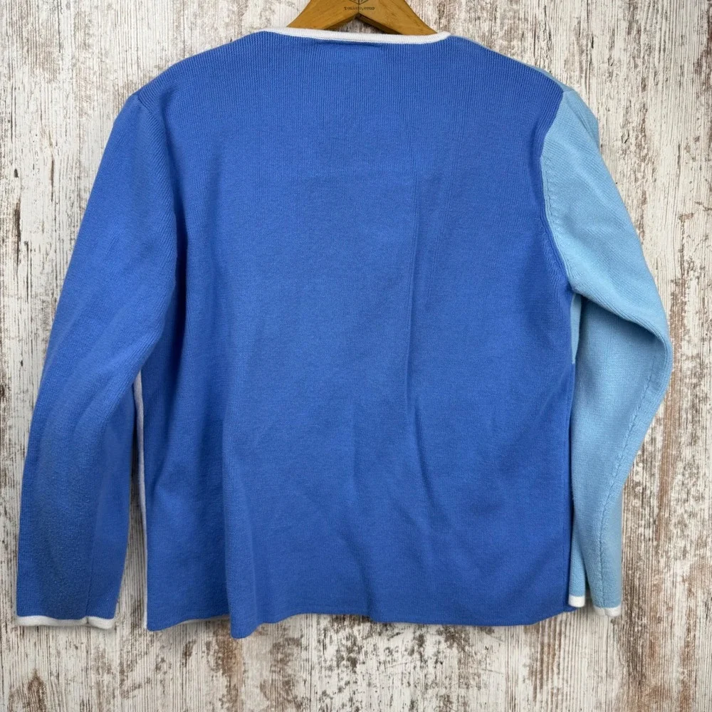 Designers Originals Blue Colorblock Cardigan Shell Twin Set Petite Medium PM - Picture 4 of 9